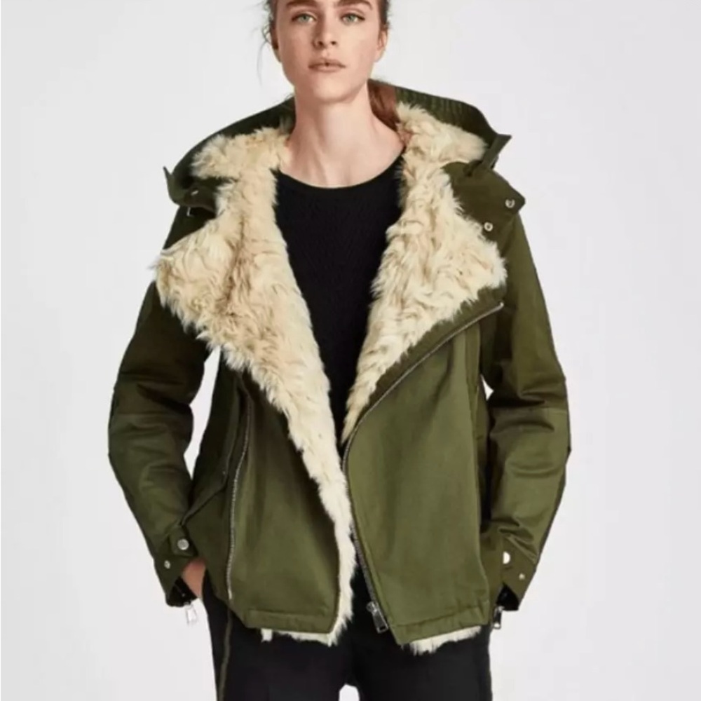 Zara two tone green parka utility coat size small!